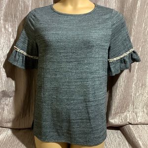 LOFT Knit Top Blouse Short Sleeve Gray Cream Red Size M